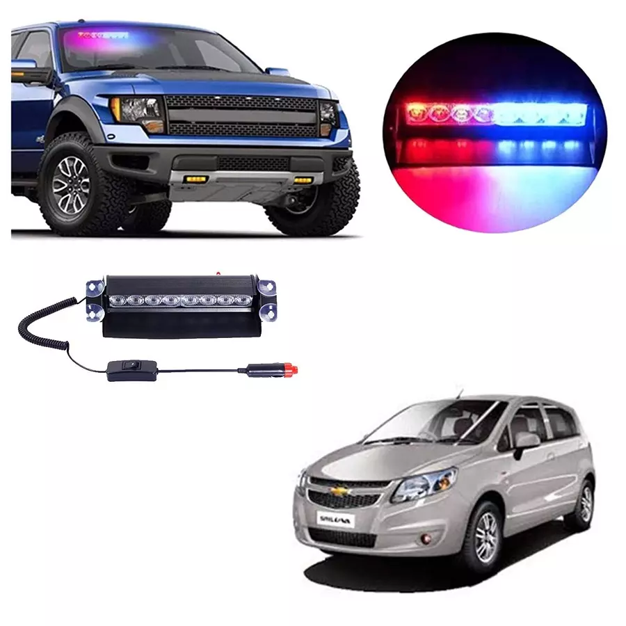 Cartronics 8 LED Red Blue Police Flasher Light for Chevrolet Sail Uva