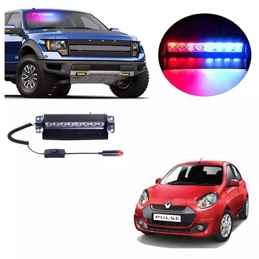 Cartronics 8 LED Red Blue Police Flasher Light for Renault Pulse