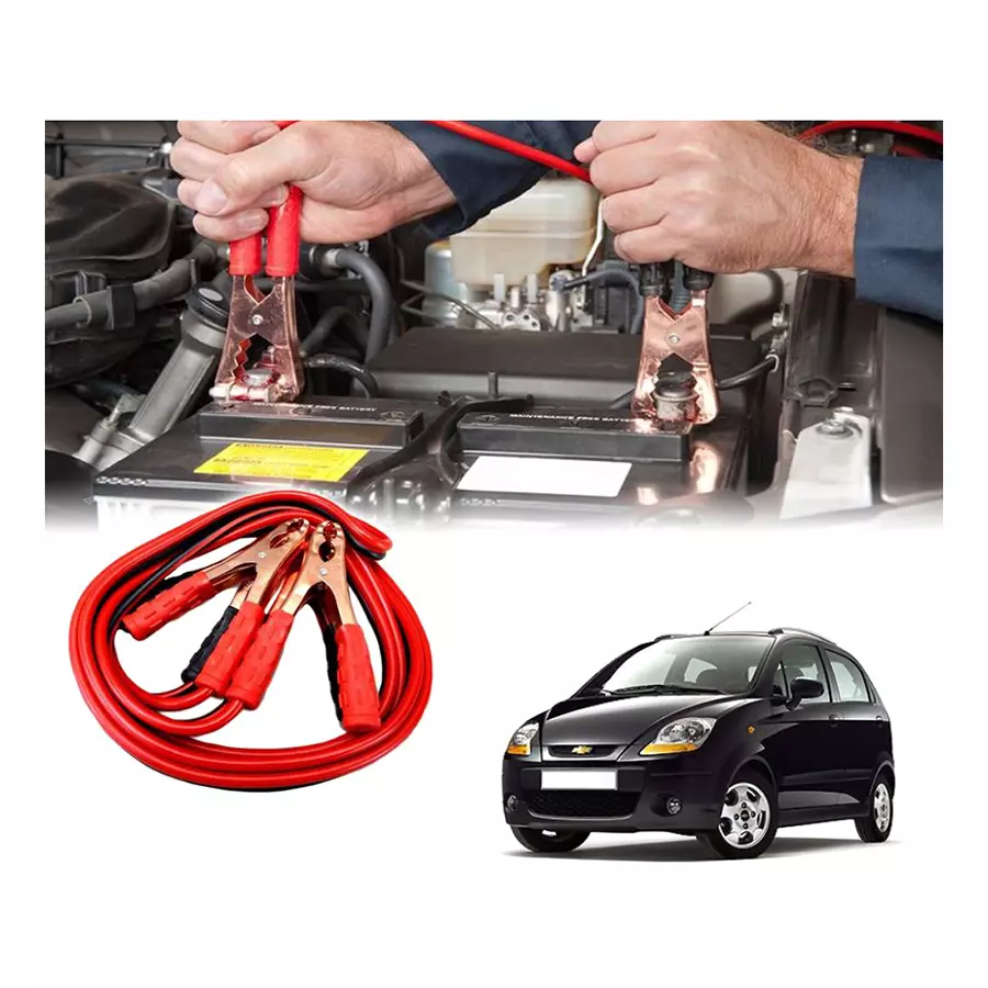 Auto Pearl 2.29 m (7.5 Ft) 500 A Heavy Duty Booster Anti Tangle Battery Jumper Cable for Chevrolet Spark (Pack of 2)