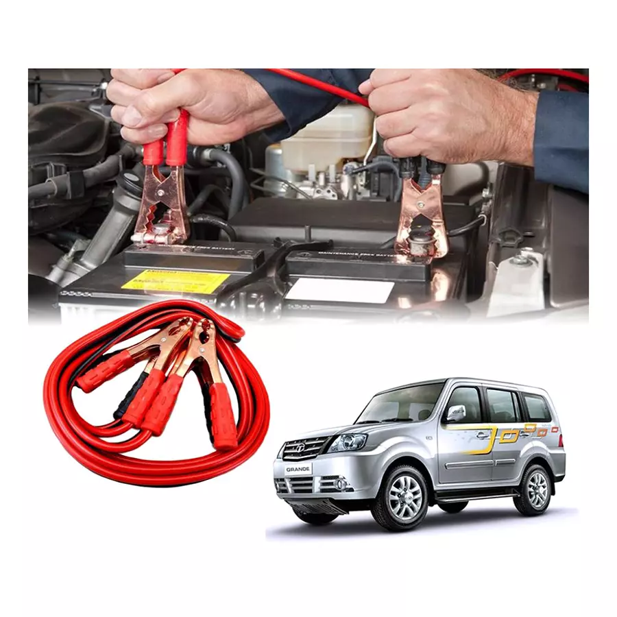 Auto Pearl 2.29 m (7.5 Ft) 500 A Heavy Duty Booster Anti Tangle Battery Jumper Cable for Tata Sumo Grande (Pack of 2)