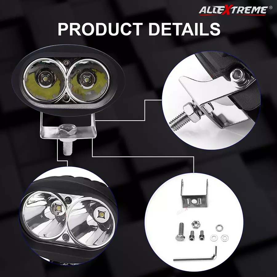AllExtreme EX2OF1P 2 LED Spot Lamp with Mounting Brackets for Motorcycles and Cars (20 W,White)
