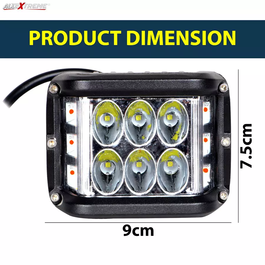 AllExtreme EX36W2SP 12 LED Spot Lamp with Red & Blue Strobe Flood Beam Driving Lamp(36 W,White,2pc)