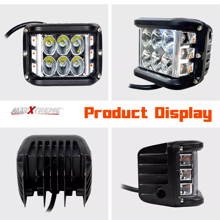 AllExtreme EX36W2SP 12 LED Spot Lamp with Red & Blue Strobe Flood Beam Driving Lamp(36 W,White,2pc)