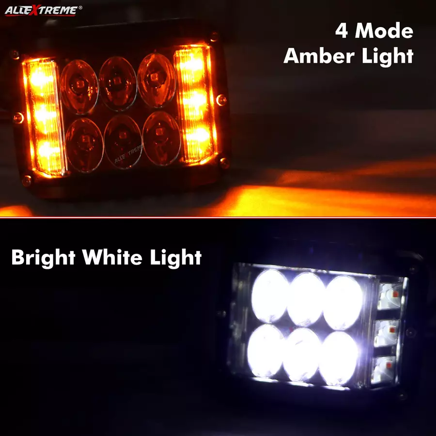 AllExtreme EX36W2SP 12 LED Spot Lamp with Red & Blue Strobe Flood Beam Driving Lamp(36 W,White,2pc)