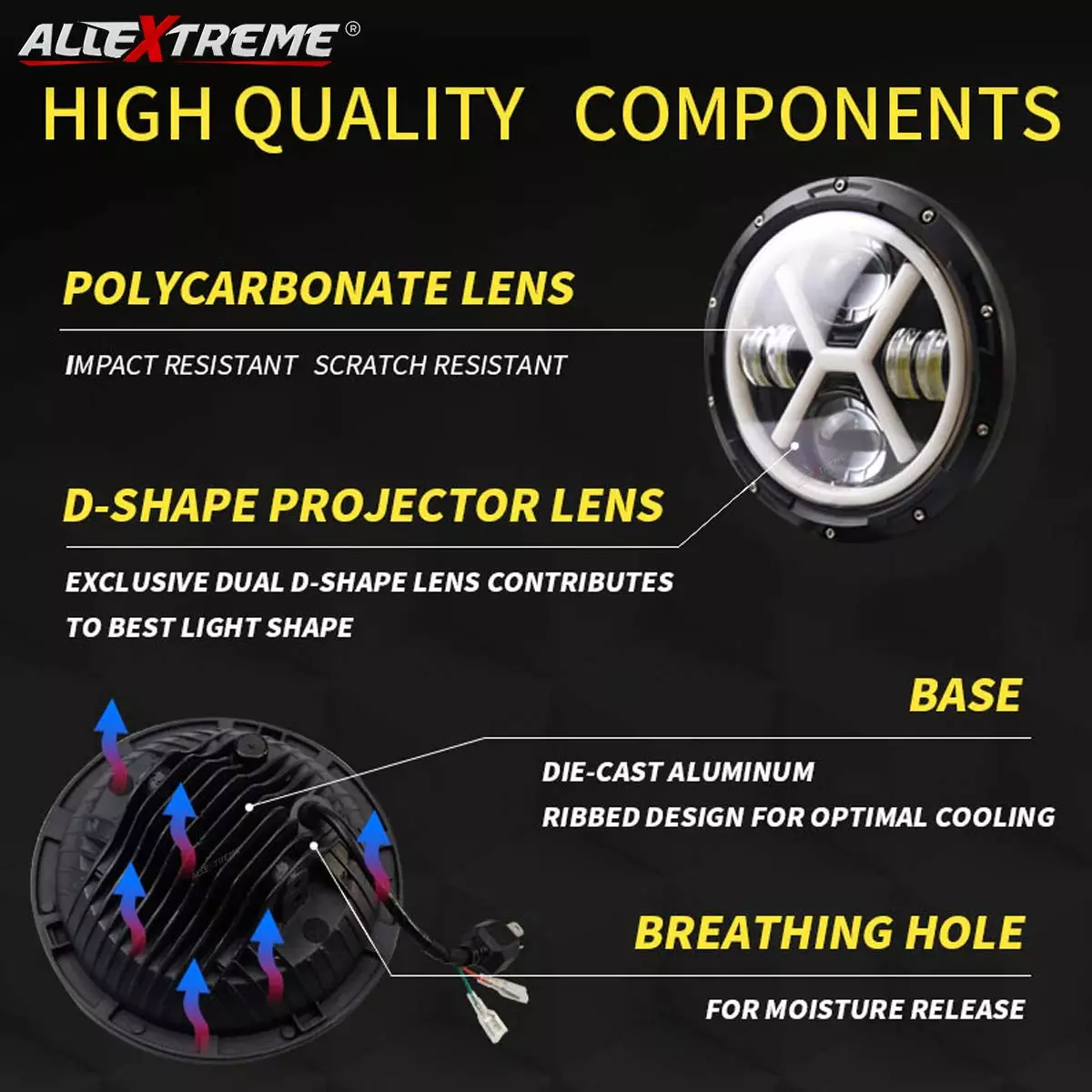 AllExtreme EX7I4L1 LED Headlight with Full Ring Tricolor DRL Angel Eyes&Hi/Low Beam(Silver, Black)