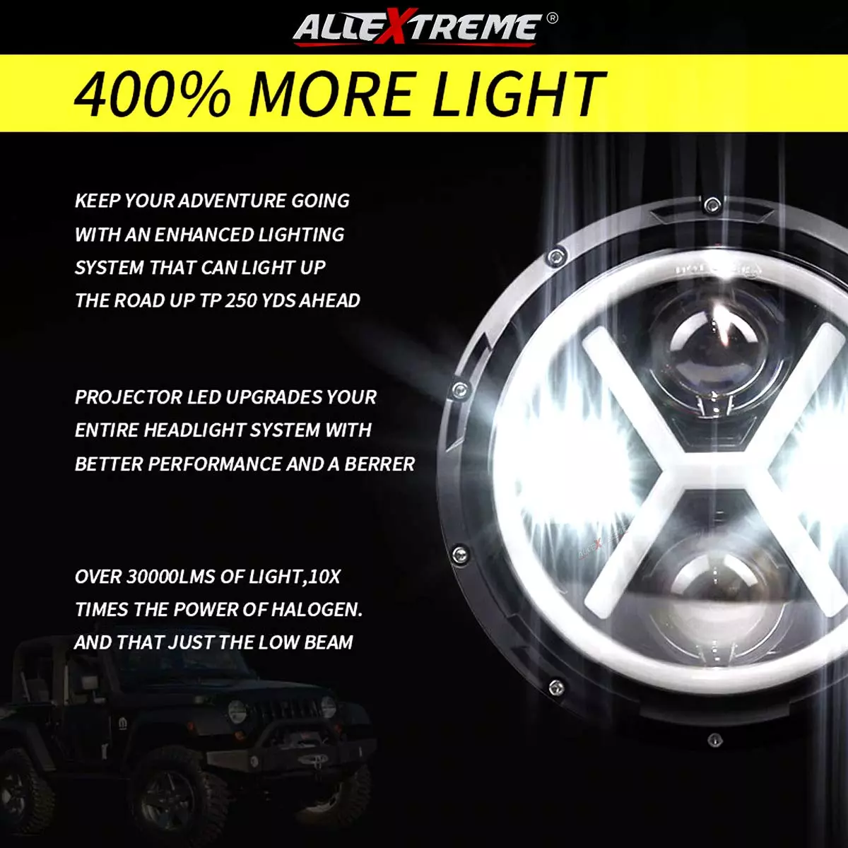 AllExtreme EX7I4L1 LED Headlight with Full Ring Tricolor DRL Angel Eyes&Hi/Low Beam(Silver, Black)