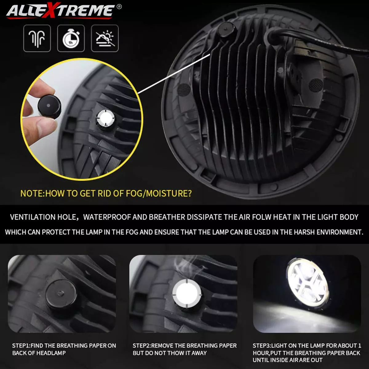 AllExtreme EX7I4L1 LED Headlight with Full Ring Tricolor DRL Angel Eyes&Hi/Low Beam(Silver, Black)