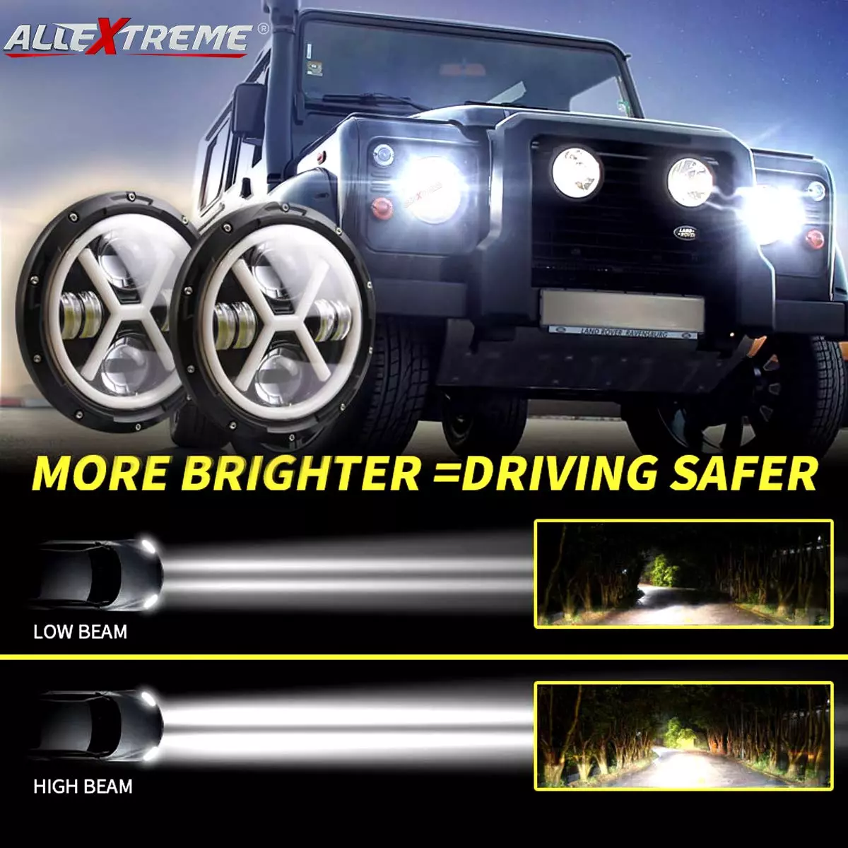 AllExtreme EX7I4L1 LED Headlight with Full Ring Tricolor DRL Angel Eyes&Hi/Low Beam(Silver, Black)