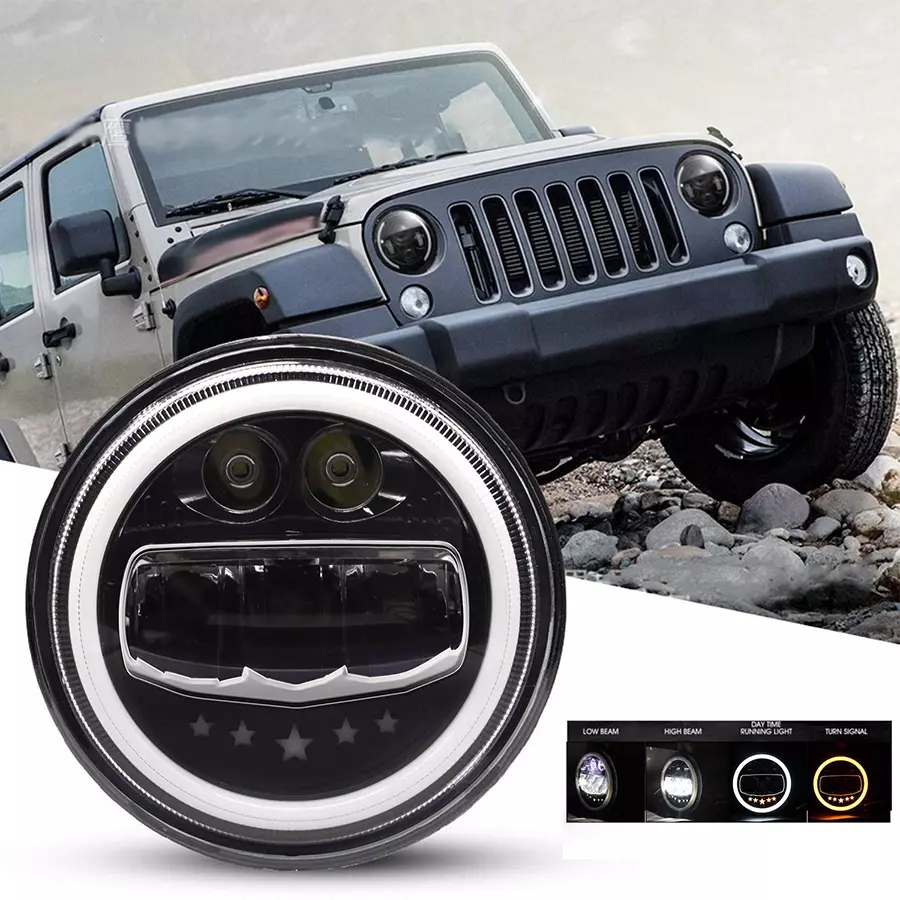 AllExtreme EX7WHB1 LED Headlight with Hi/Low Beam White Angel Eye Lamp (75 W,White)