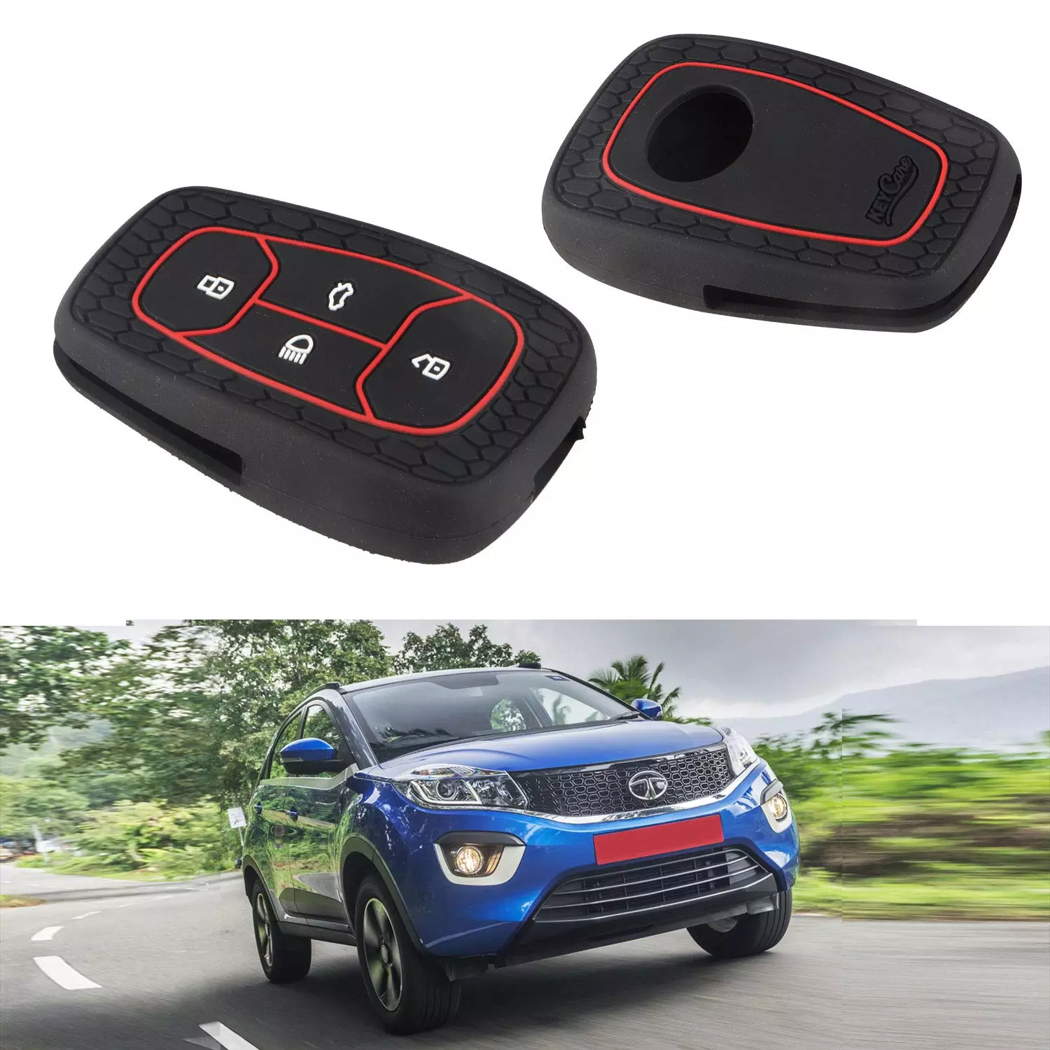 AllExtreme EXKC08 Car Key Cover Compatible for Tata Nexon Harrier - Black