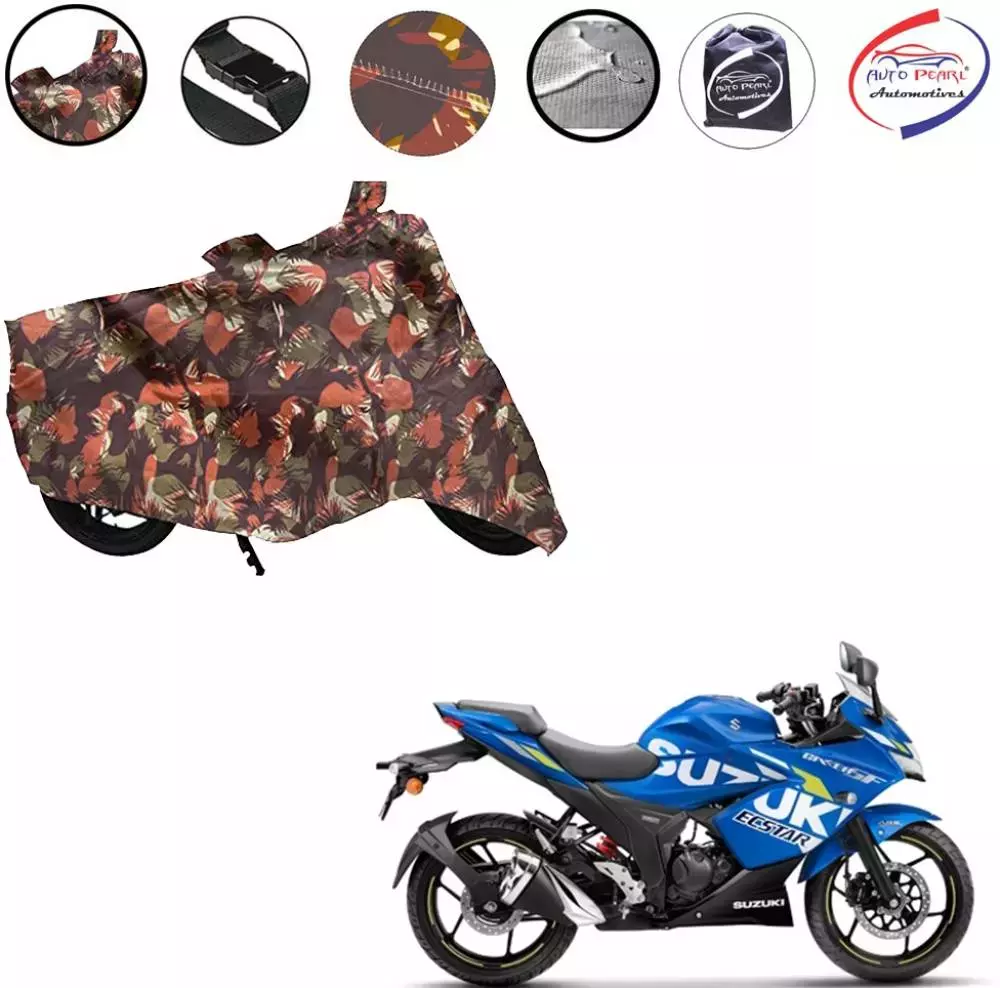 Auto Pearl Polyester Waterproof Two Wheeler Cover for Suzuki Gixxer,(Jungle Print)