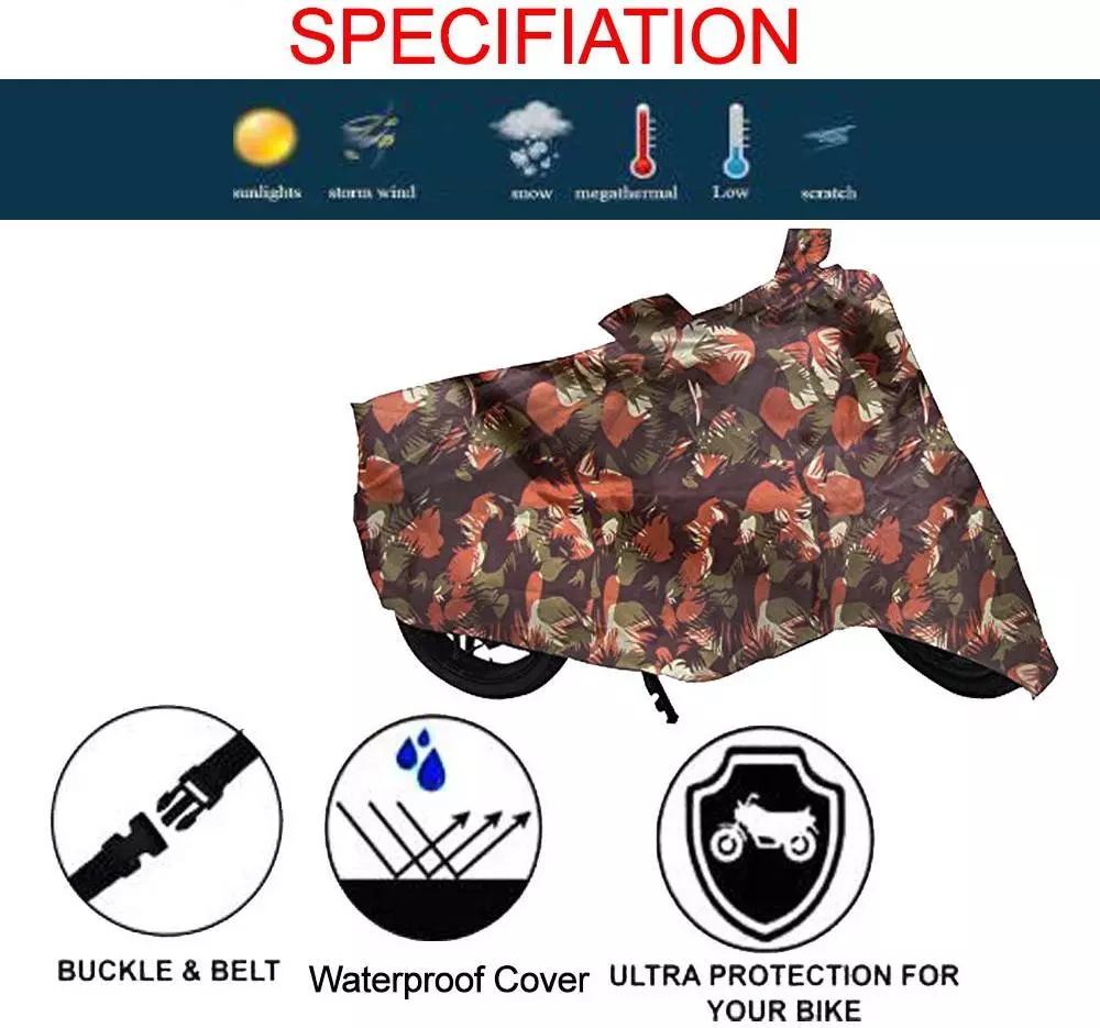 Auto Pearl Polyester Two Wheeler Cover for Royal Enfield Classic Desert Storm,(Jungle Print)