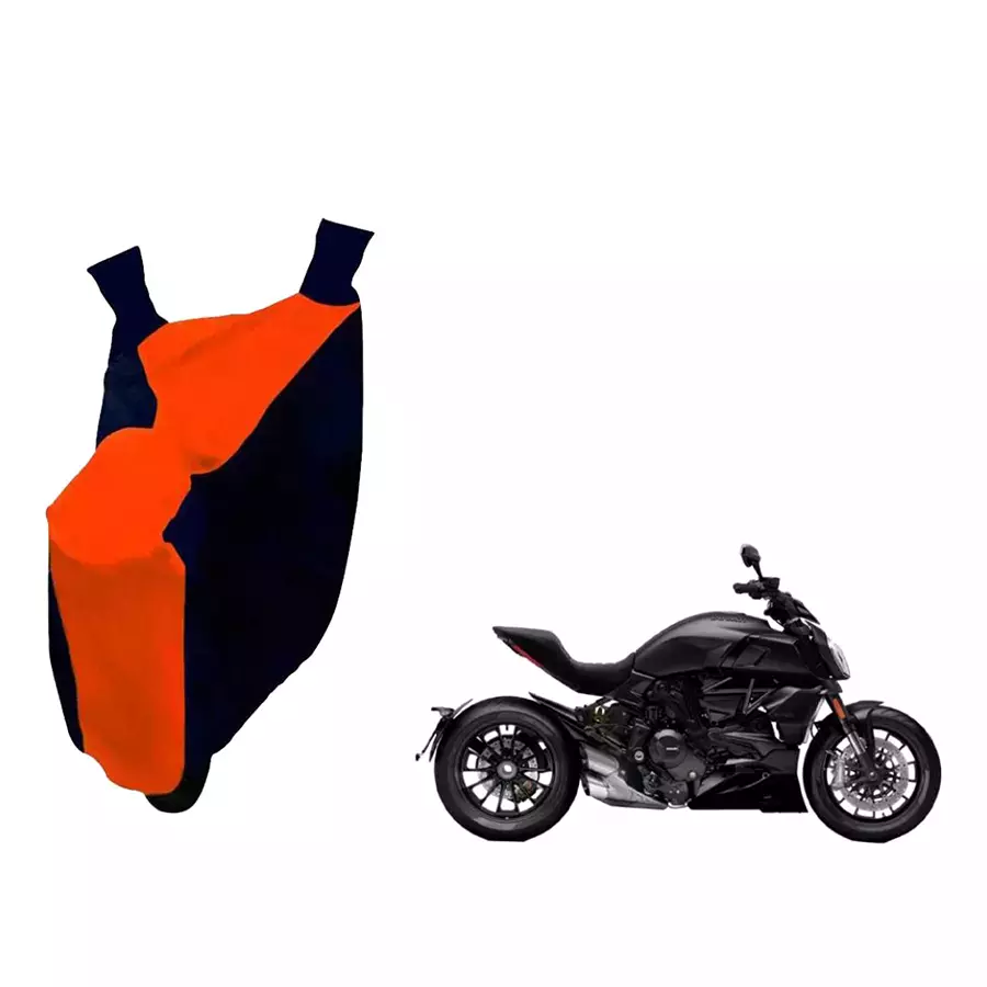 Auto Pearl Waterproof Two Wheeler Cover For Ducati Diavel (Orange & Blue)