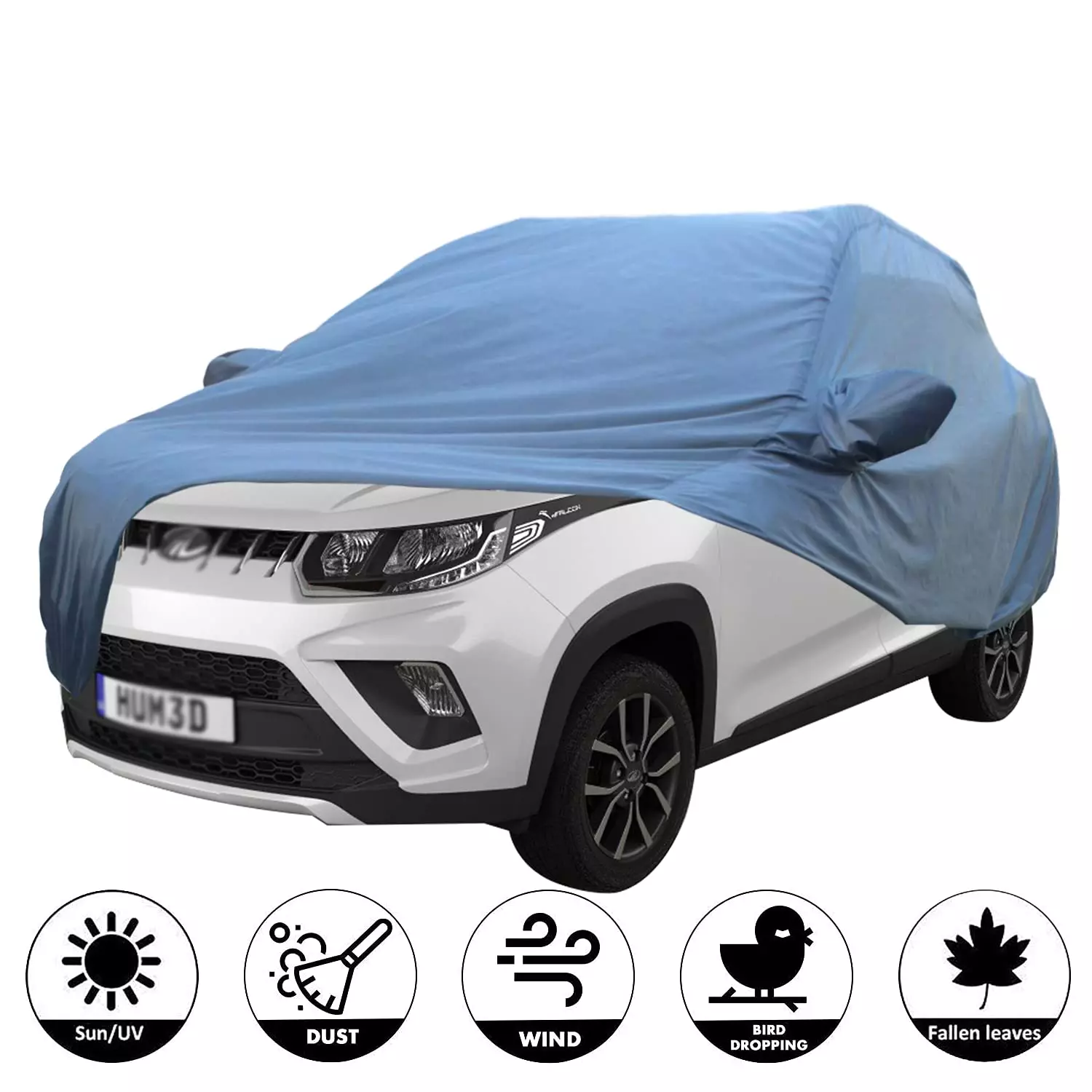 Buy Allextreme MKB5001 Car Body Cover Compatible with Mahindra KUV100 Custom Fit Dustproof UV Heat Resistant Indoor Outdoor Body Protection (Blue with Mirror) from Industrybuying.com