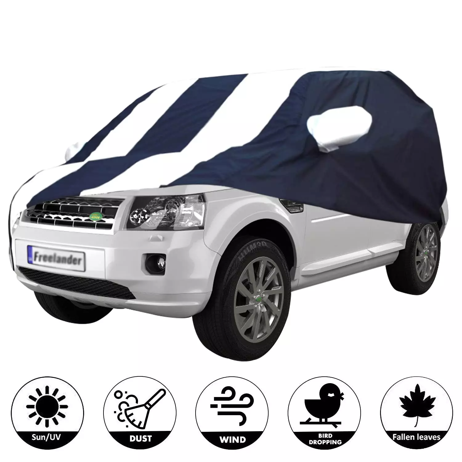 Buy Allextreme LLB5005 Car Body Cover Compatible with Land Rover Free Lander-2 Custom Fit Dustproof UV Heat Resistant Indoor Outdoor Body Protection (Navy Blue & White with Mirror) from Industrybuying.com