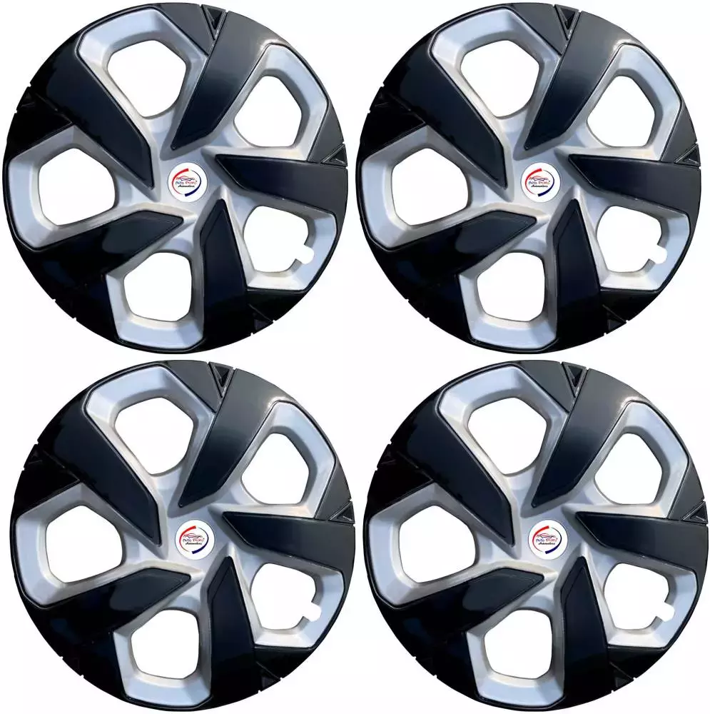 Auto Pearl AA08 15 in 381 mm(15 Inch) ch PPress Type Wheel Cap with Retention Ring|Glossy Silver-Black DC Wheel Cover for Honda City (Set of 4)