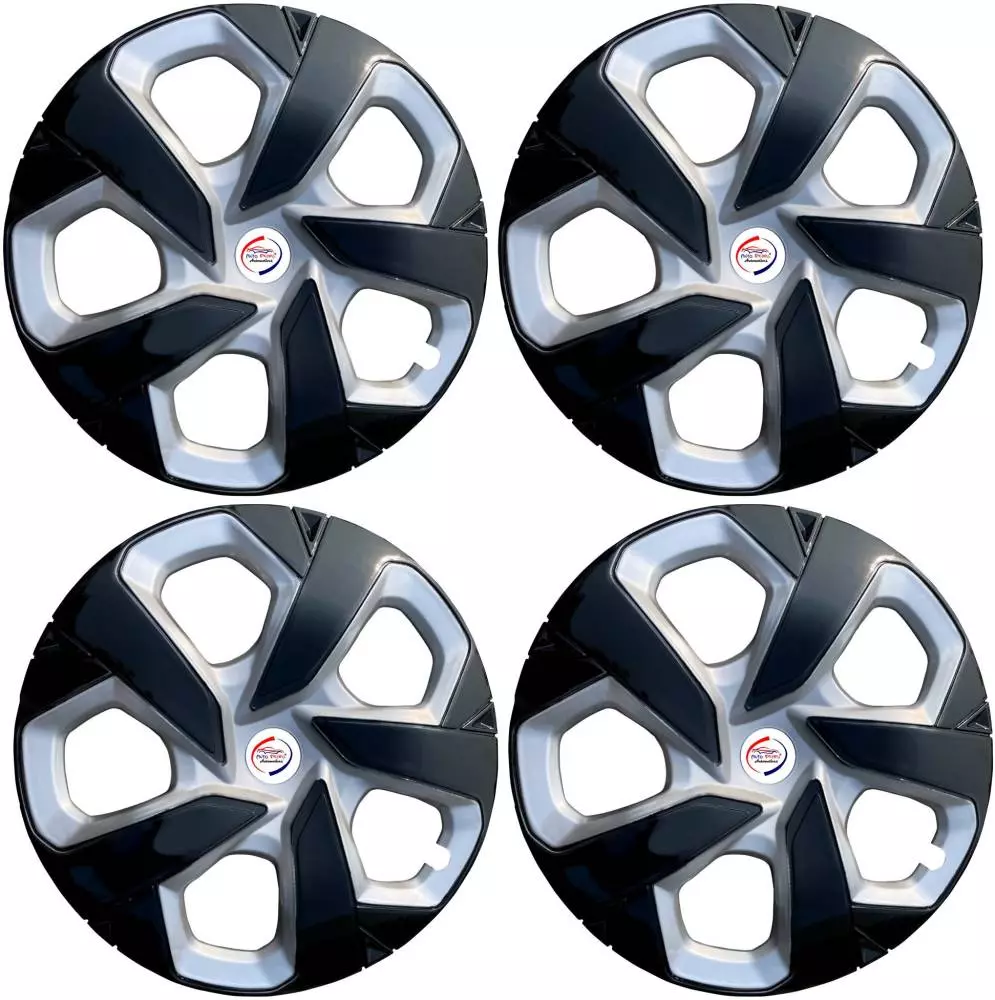 Auto Pearl AA08 15 in 381 mm(15 Inch) ch PPress Type Wheel Cap with Retention Ring|Glossy Silver-Black DC Wheel Cover for Honda City (Set of 4)