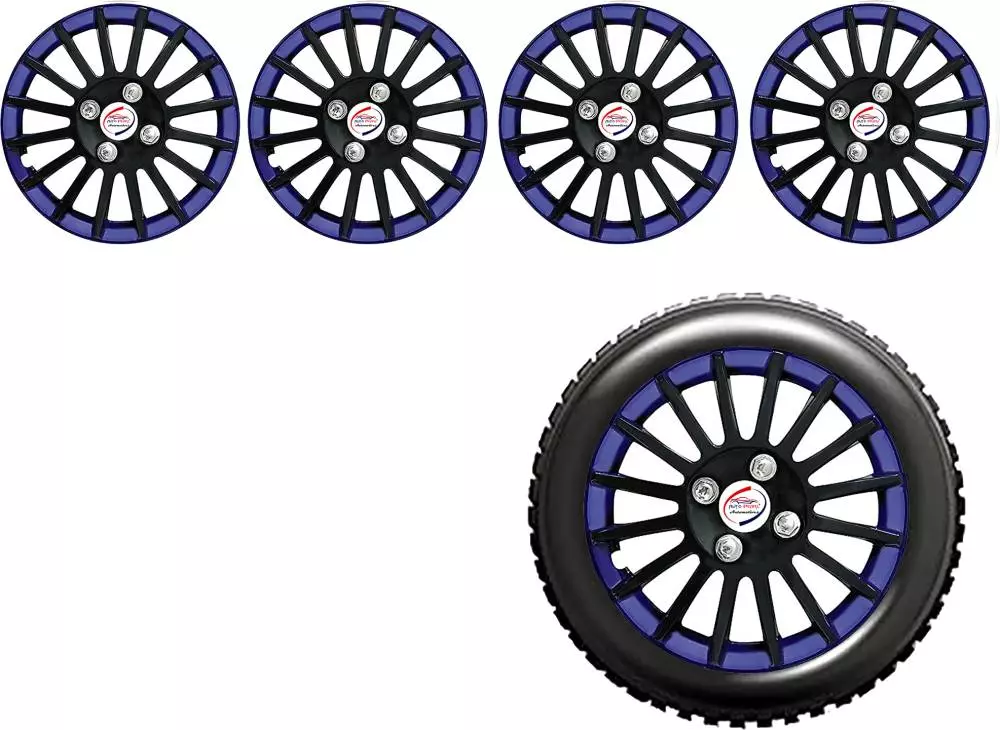 Auto Pearl CBB10 R12  304.8 mm (12 Inch) Press Type Wheel Hubcap with Retention Ring Glossy Black Blue Wheel Cover for Universal for Car Universal for Car (Set of 4)