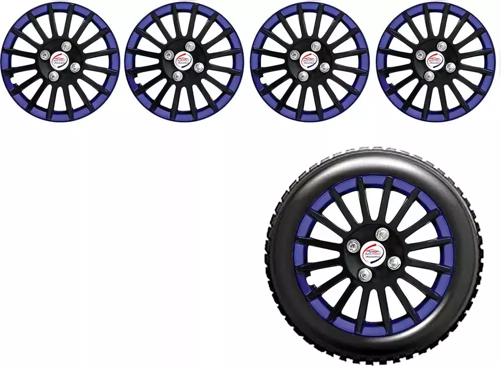 Auto Pearl CBB10 R12  304.8 mm (12 Inch) Press Type Wheel Hubcap with Retention Ring Glossy Black Blue Wheel Cover for Universal for Car Universal for Car (Set of 4)