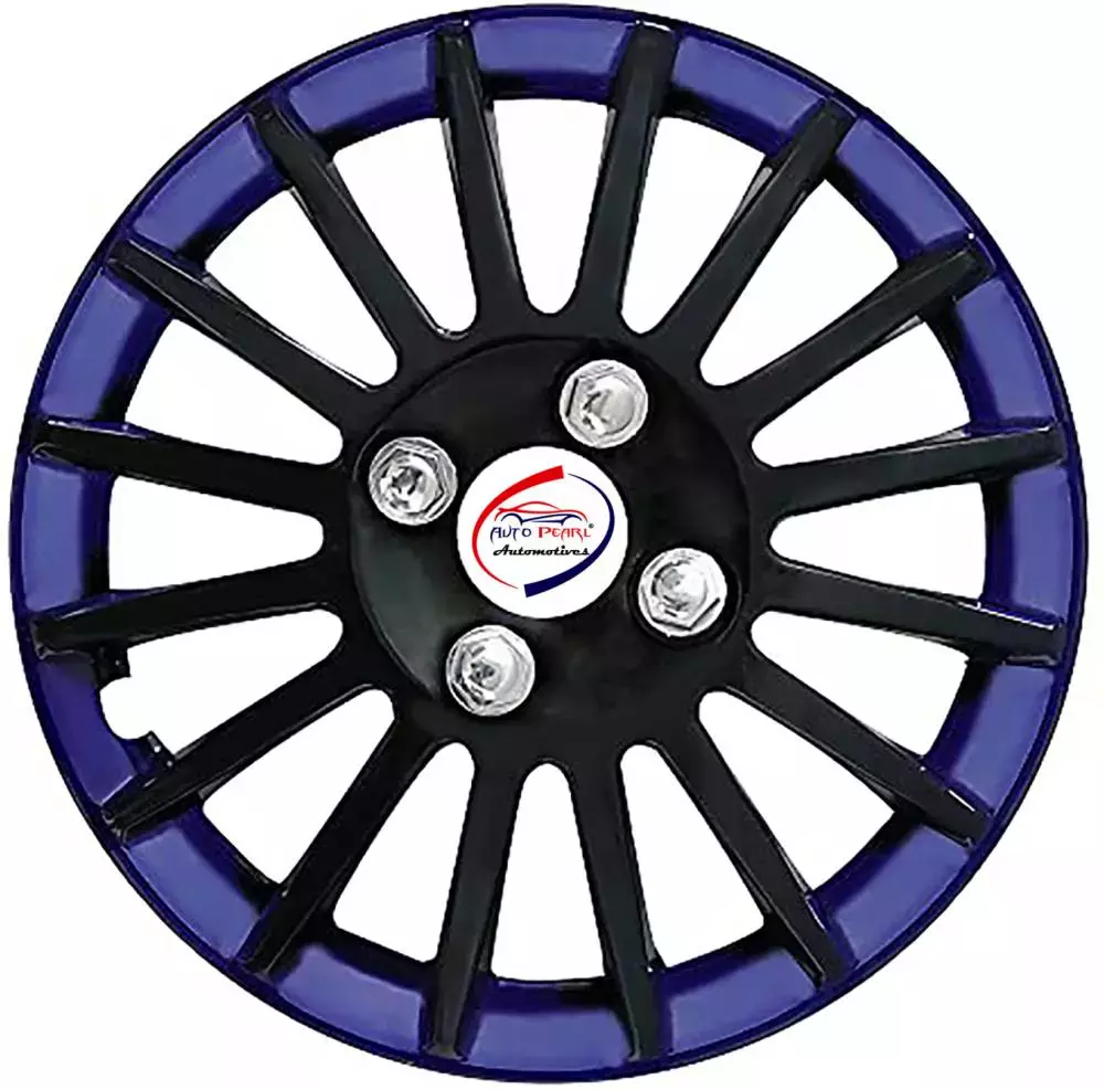 Auto Pearl CBB10 R12  304.8 mm (12 Inch) Press Type Wheel Hubcap with Retention Ring Glossy Black Blue Wheel Cover for Universal for Car Universal for Car (Set of 4)