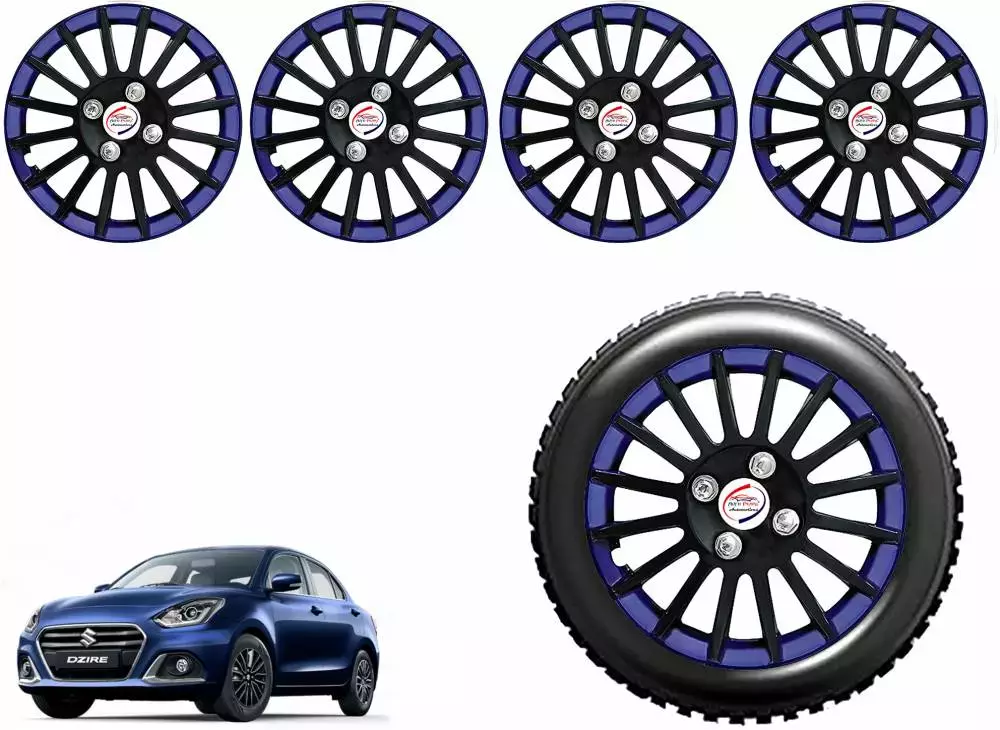 Auto Pearl CBB15 R14 35.56 cm (14 Inch) Press Type Wheel Hubcap with Retention Ring Glossy Black Blue Wheel Cover for Maruti Swift Dzire LXI (Set of 4)