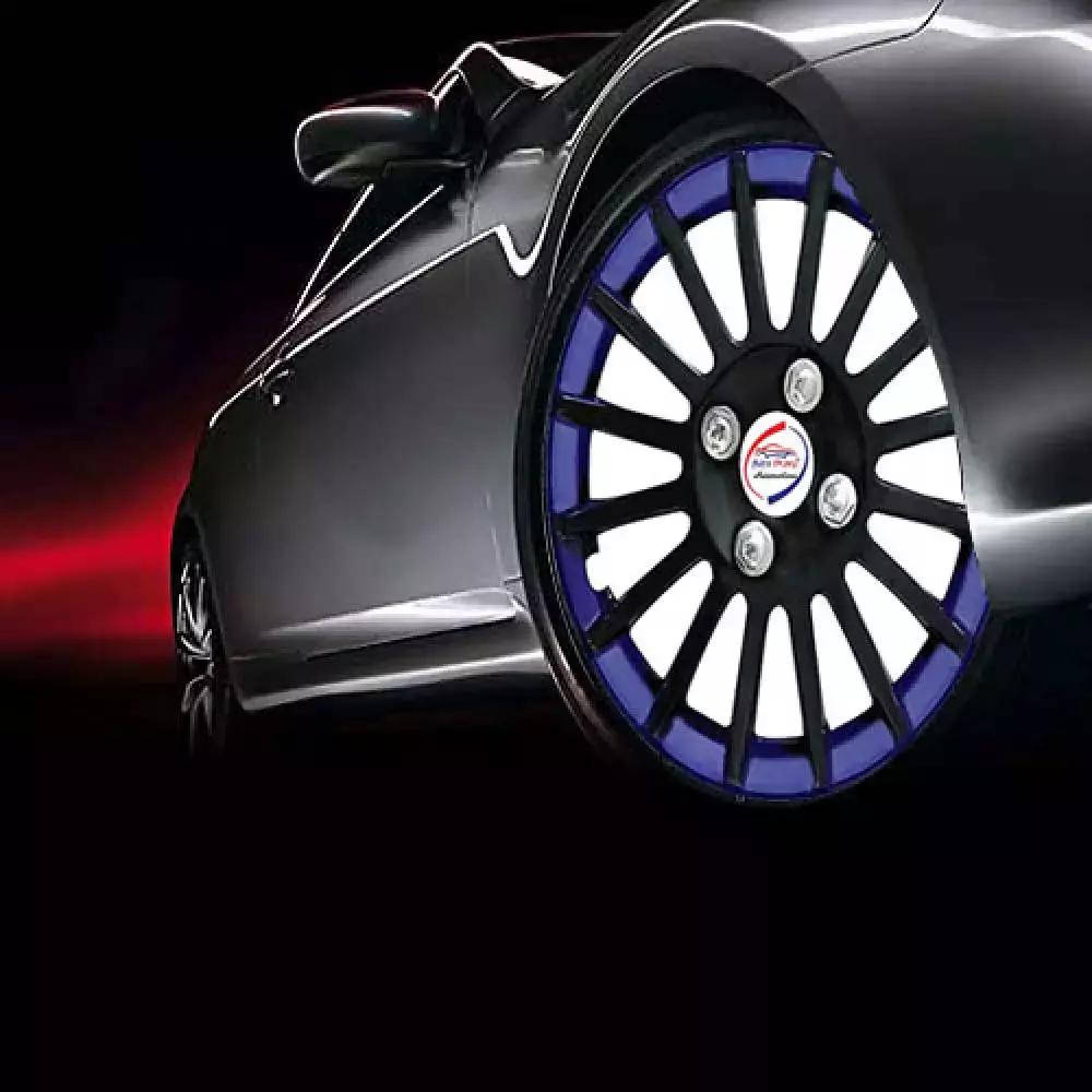 Auto Pearl CBB19 R14 35.56 cm (14 Inch) Press Type Wheel Hubcap with Retention Ring Glossy Black Blue Wheel Cover for Maruti Swift Dzire ZDI (Set of 4)