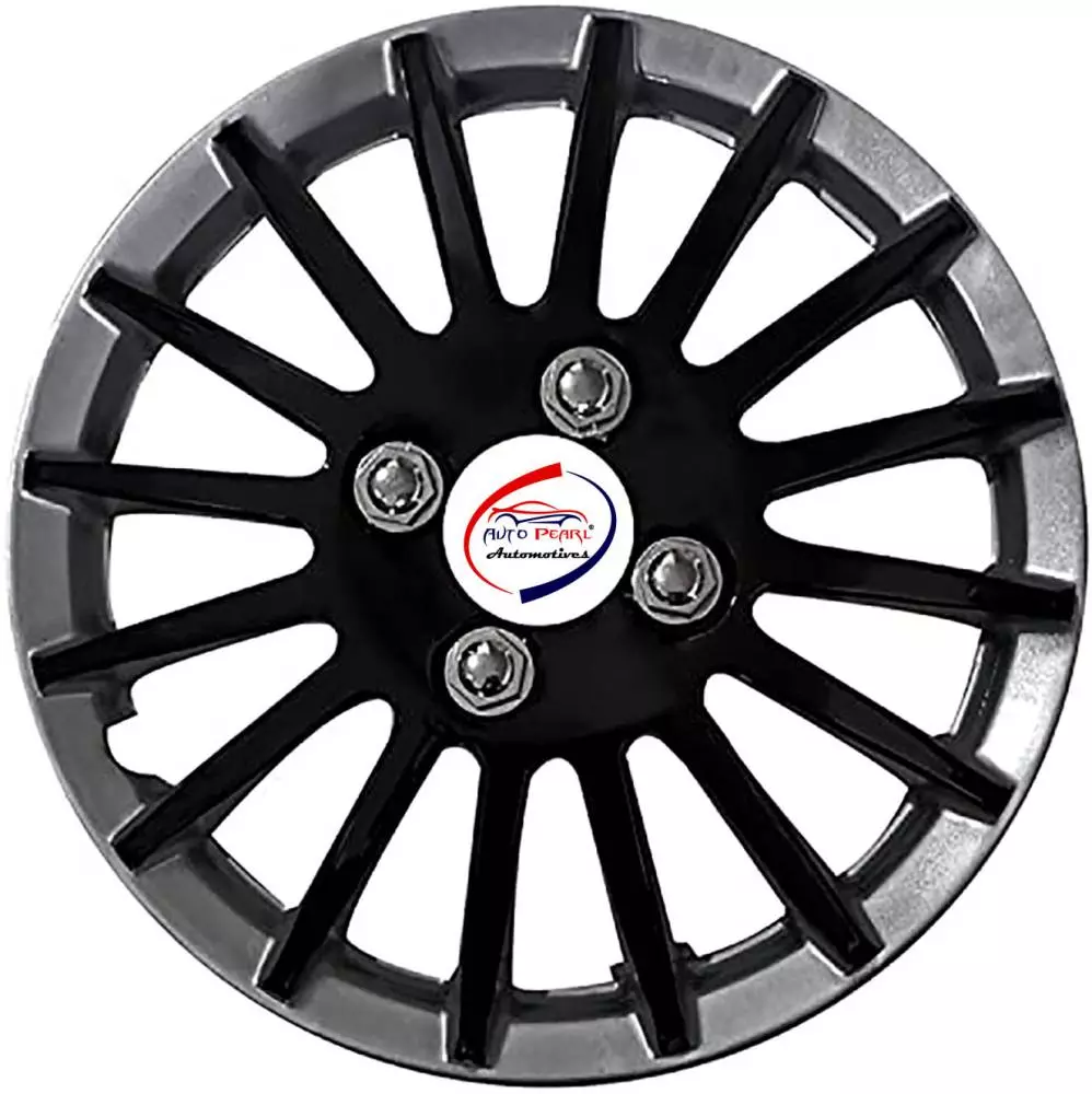 Auto Pearl CRv15 R14 35.56 cm (14 Inch) Press Type Wheel Hubcap with Retention Ring Glossy Black Silver Wheel Cover for Maruti Swift Dzire LXI (Set of 4)