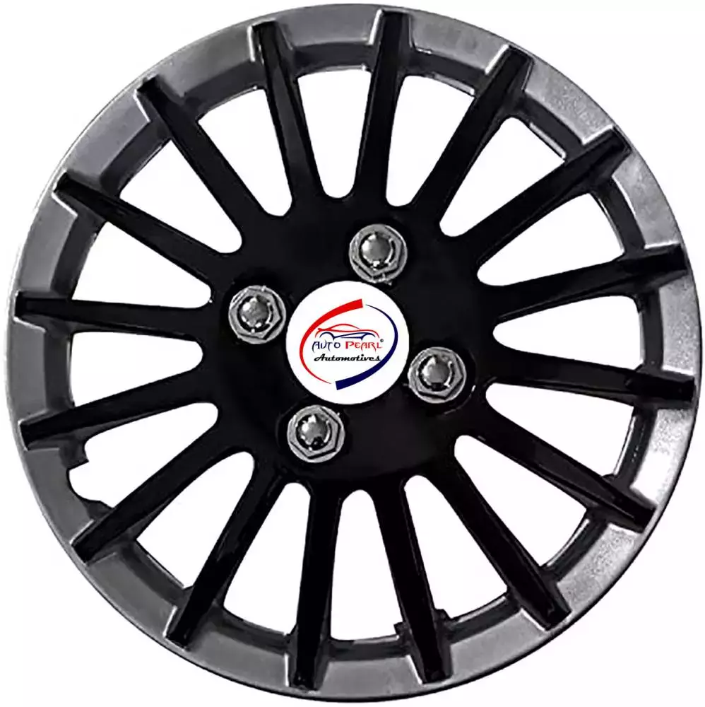 Auto Pearl CRv15 R14 35.56 cm (14 Inch) Press Type Wheel Hubcap with Retention Ring Glossy Black Silver Wheel Cover for Maruti Swift Dzire LXI (Set of 4)