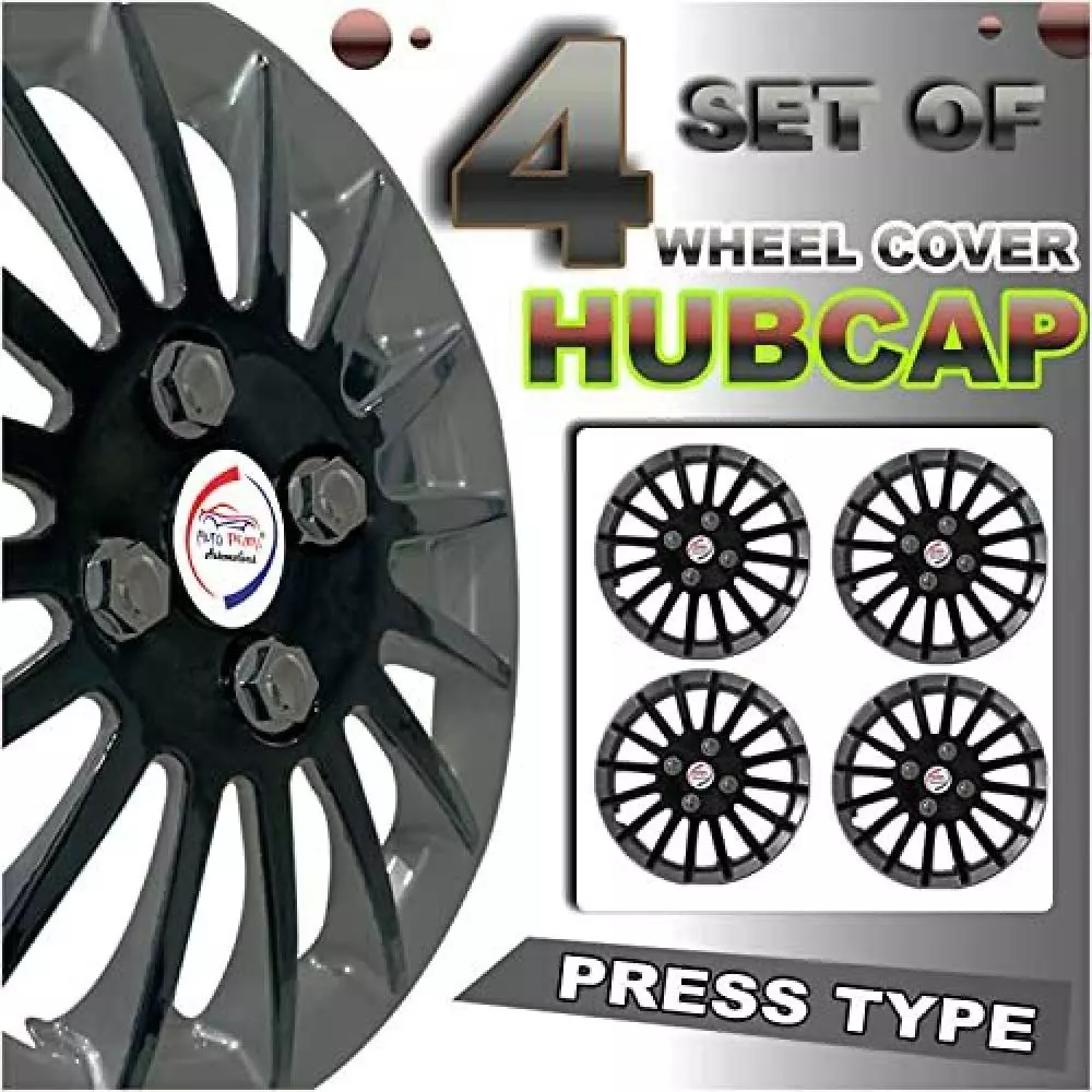 Auto Pearl CRv15 R14 35.56 cm (14 Inch) Press Type Wheel Hubcap with Retention Ring Glossy Black Silver Wheel Cover for Maruti Swift Dzire LXI (Set of 4)