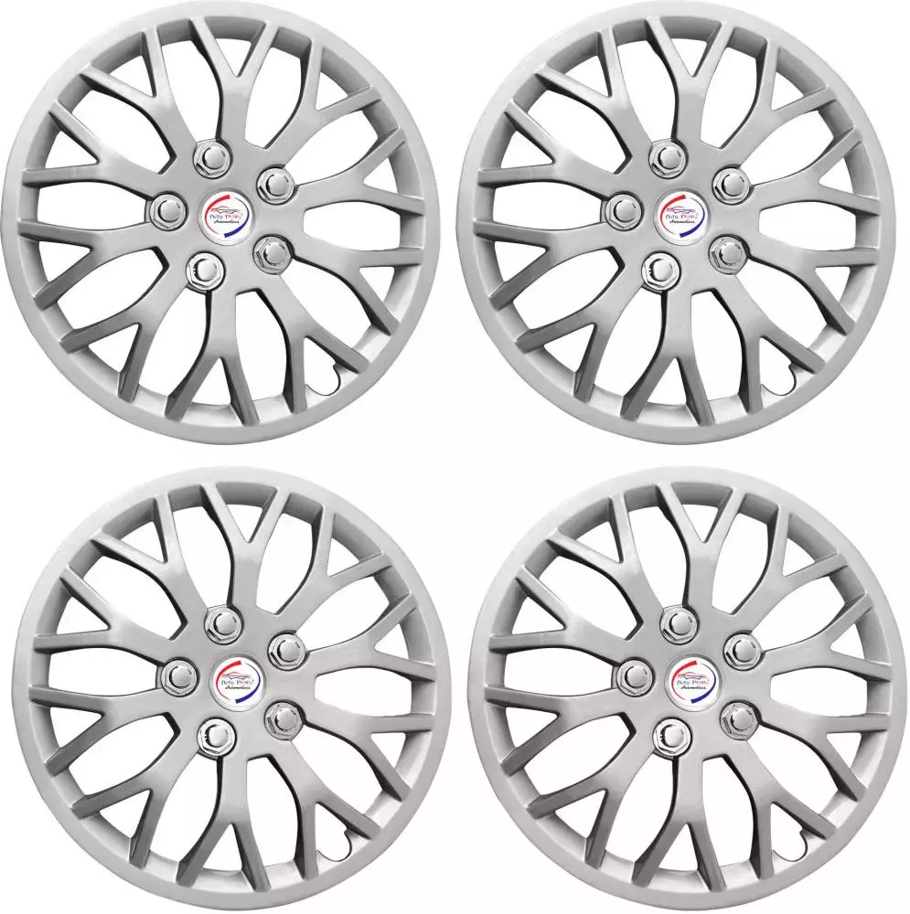 Auto Pearl ViS21 R14 35.56 cm (14 Inch) Press Type Wheel Hubcap with Retention Ring Glossy Silver Wheel Cover for ford Fiesta Classic (Set of 4)
