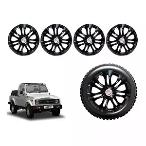 Auto Pearl InBlk23 R15 Press Type Wheel Hubcap with Retention Ring 381 mm(15 Inch) for Maruti Suzuki Gypsy King (Pack of 4 Pcs)