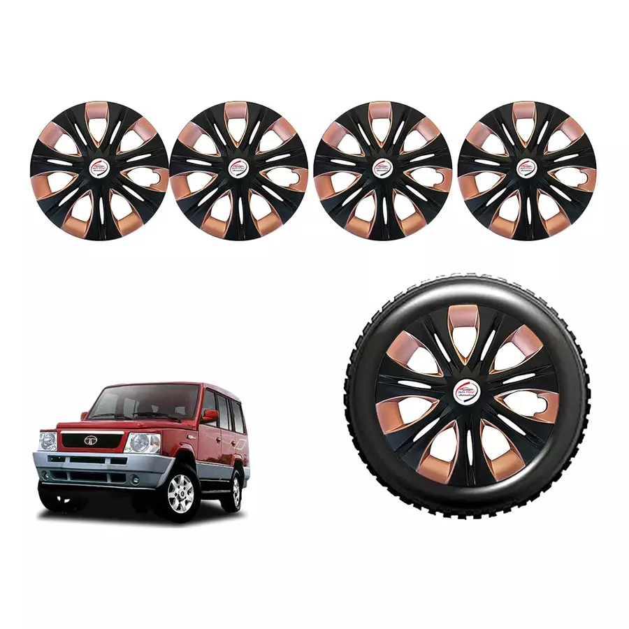 Auto Pearl InBlkCo45_R Press Type Car Wheel Cover with Retention Ring 381 mm(15 Inch) Glossy Black, Brown for Tata Sumo Victa (Set of 4)