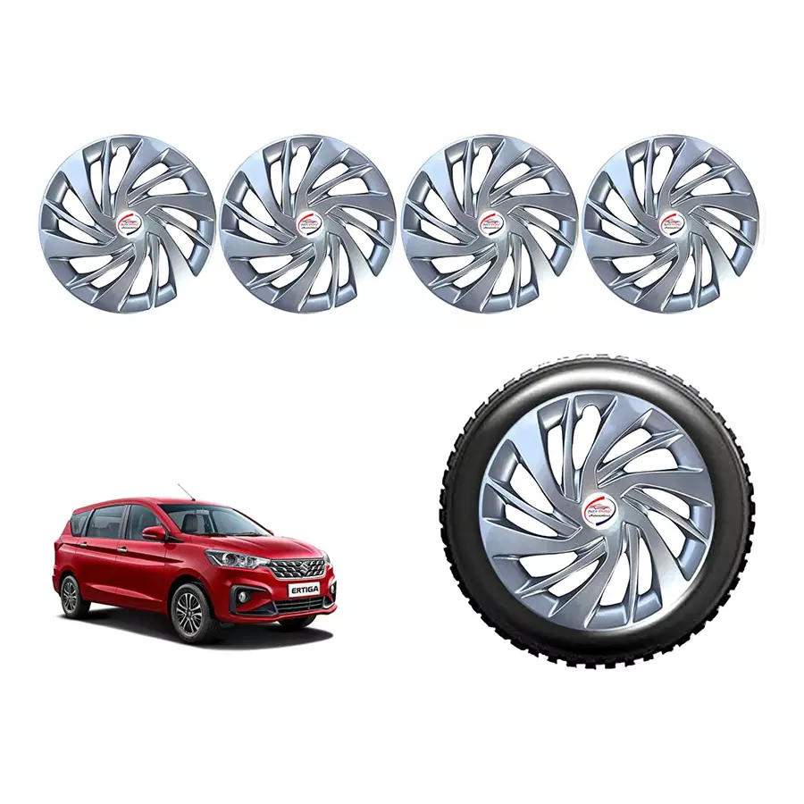 Auto Pearl ErSIL16_R Press Type Car Wheel Cover with Retention Ring 381 mm(15 Inch) Glossy Silver for Maruti Ertiga (Set of 4)
