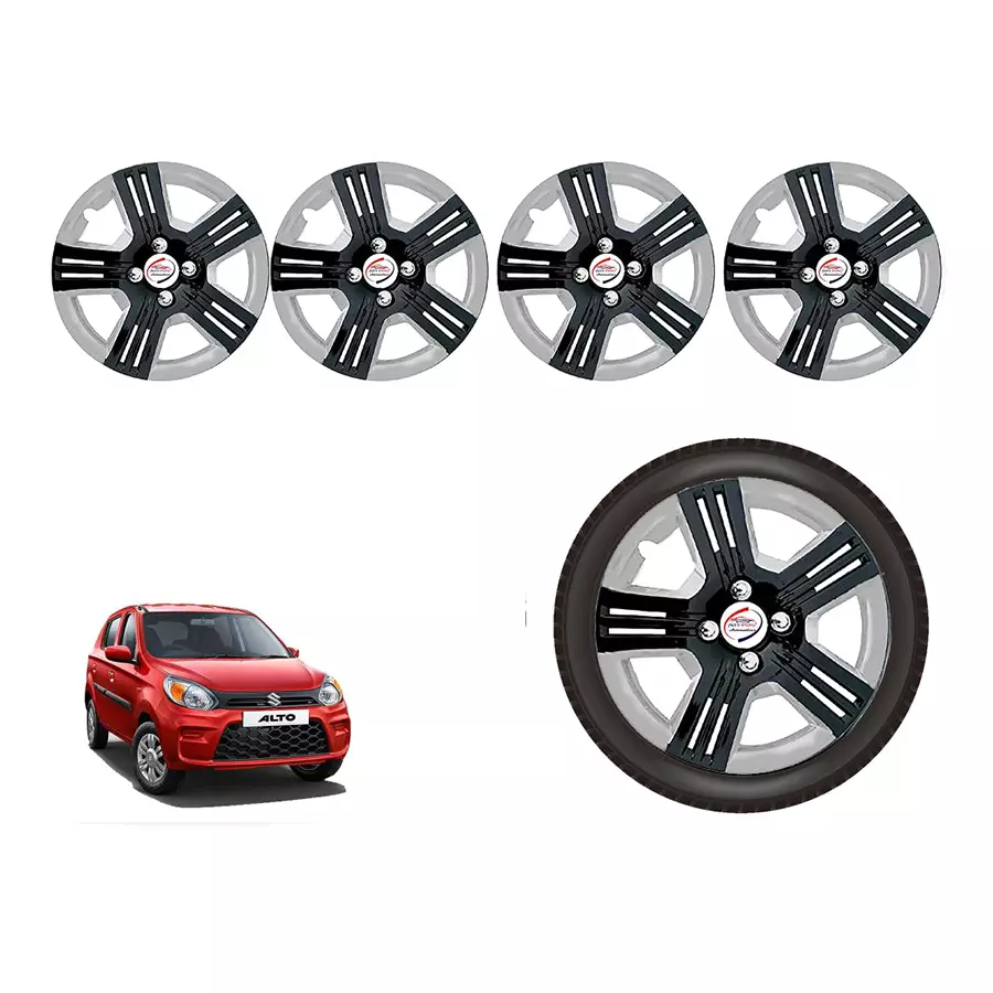 Auto Pearl slvr01_R Press Type Car Wheel Cover with Retention Ring 304.8 mm (12 Inch) Glossy Black, Silver for Maruti Alto 800 LXI (Set of 4)