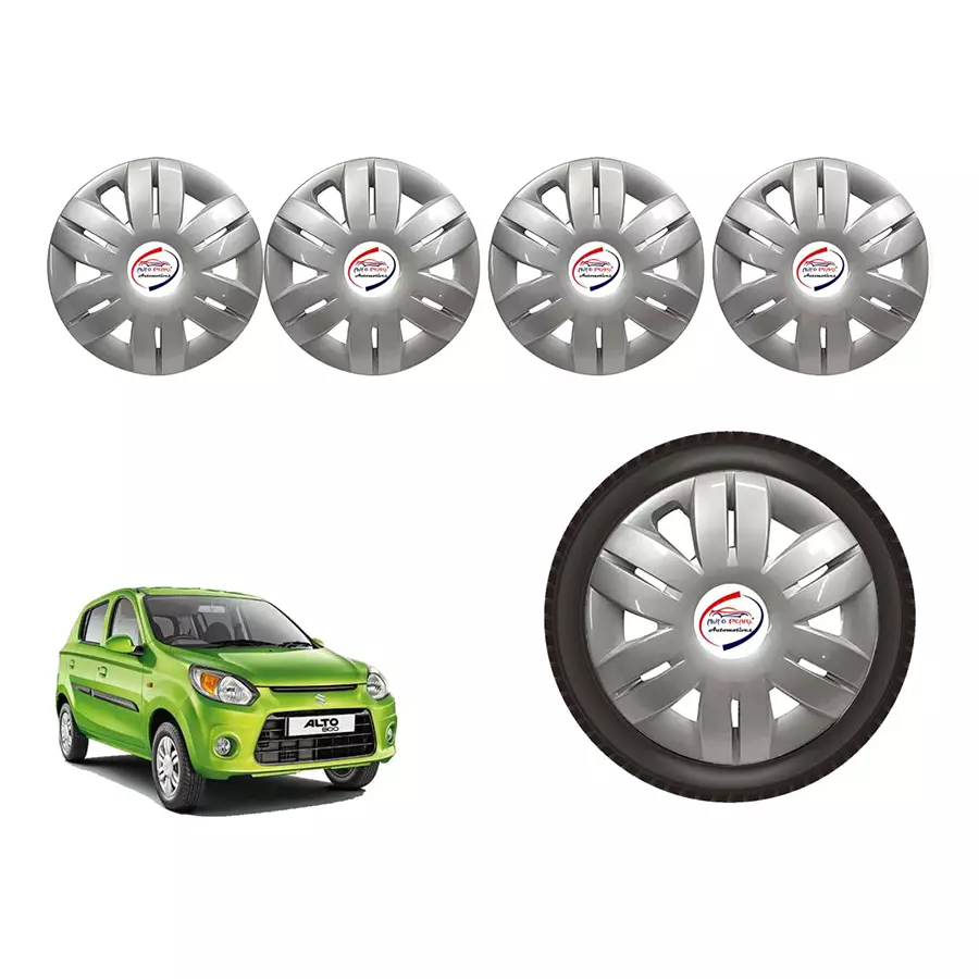 Auto Pearl Si04_R Press Type Car Wheel Cover with Retention Ring 304.8 mm (12 Inch) Glossy Silver for Maruti Alto 800 VXI (Set of 4)