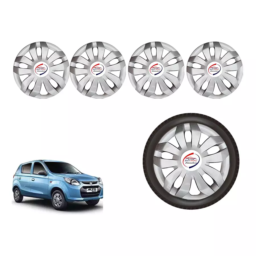 Auto Pearl SL03_R Press Type Car Wheel Cover with Retention Ring 304.8 mm (12 Inch) Glossy Silver for Maruti Alto 800 STD (Set of 4)