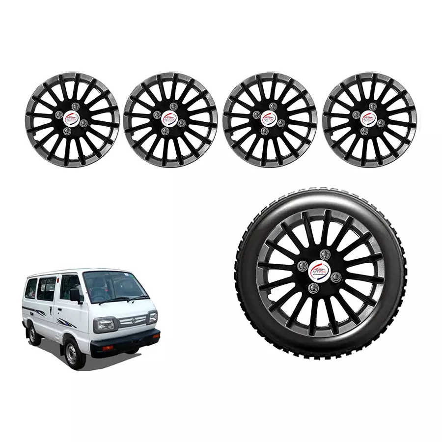 Auto Pearl CRv07_R Press Type Car Wheel Cover with Retention Ring 304.8 mm (12 Inch) Glossy Black, Silver for Maruti Omni (Set of 4)