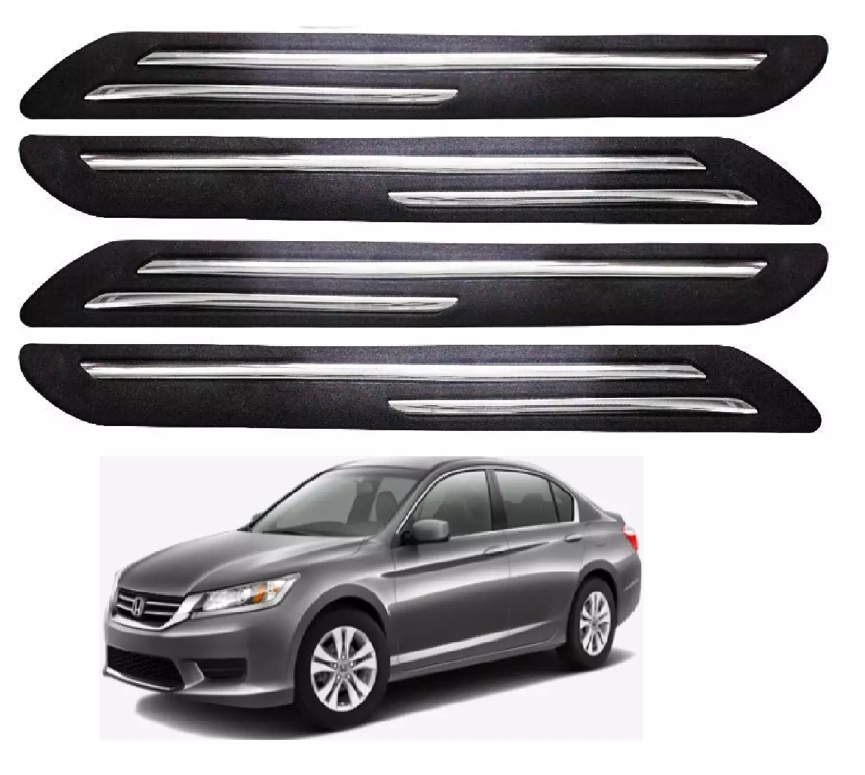 SCA Rubber Car Side Bumper Protector Guard with Double Chrome Strip for Honda Accord Old Model Black (Set of 4)
