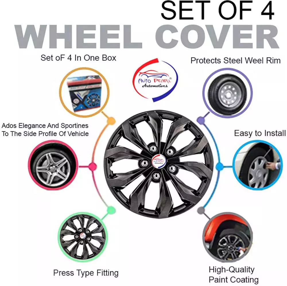 Auto Pearl AA 44 - 14 35.56 cm (14 Inch) inch PPress Type Wheel Cap Hubcap with Retention Ring Glossy Black Wheel Cover for Xcent (Set of 4)