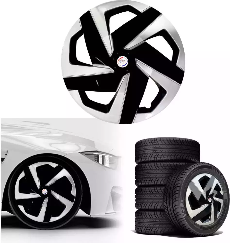 Auto Pearl MBS05 R15  381 mm(15 Inch) Press Type Wheel Hubcap with Retention Ring Glossy Black Silver Wheel Cover for Maruti Vitara Brezza LXI Petrol16 cm (Set of 4)