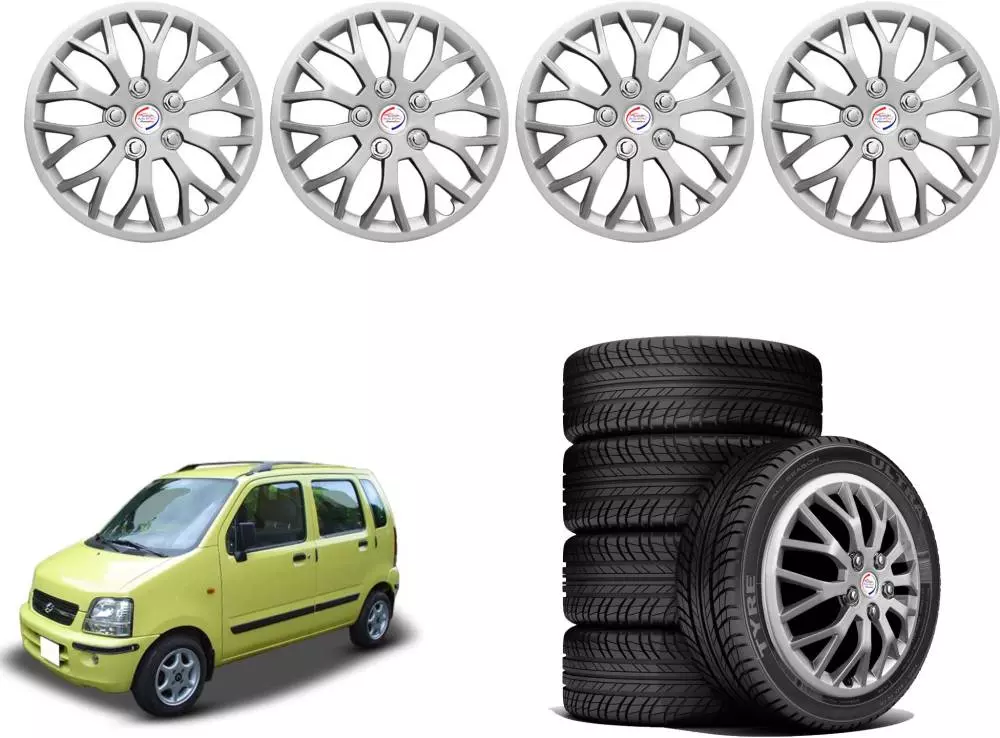 Auto Pearl ViS24 R13  33.02 cm (13 Inch) Press Type Wheel Hubcap with Retention Ring Glossy Silver Wheel Cover for Maruti Wagon R AMT VXI (Set of 4)
