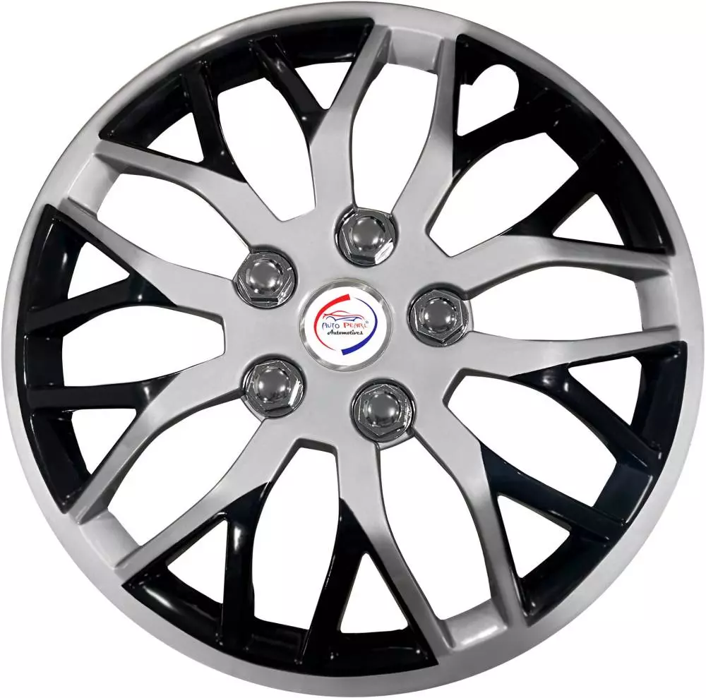 Auto Pearl ViSB06 R14 355.6 mm(14 Inch) Press Type Wheel Hubcap with Retention Ring Glossy Black Red Strip Wheel Cover for Volkswagen Ameo 1.0 MPI Comfortline Petrol (Set of 4)