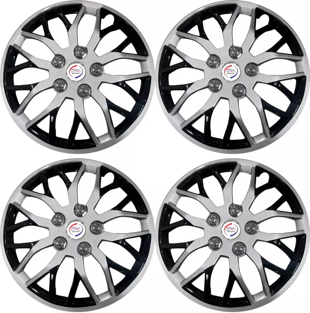 Auto Pearl ViSB06 R14 355.6 mm(14 Inch) Press Type Wheel Hubcap with Retention Ring Glossy Black Red Strip Wheel Cover for Volkswagen Ameo 1.0 MPI Comfortline Petrol (Set of 4)