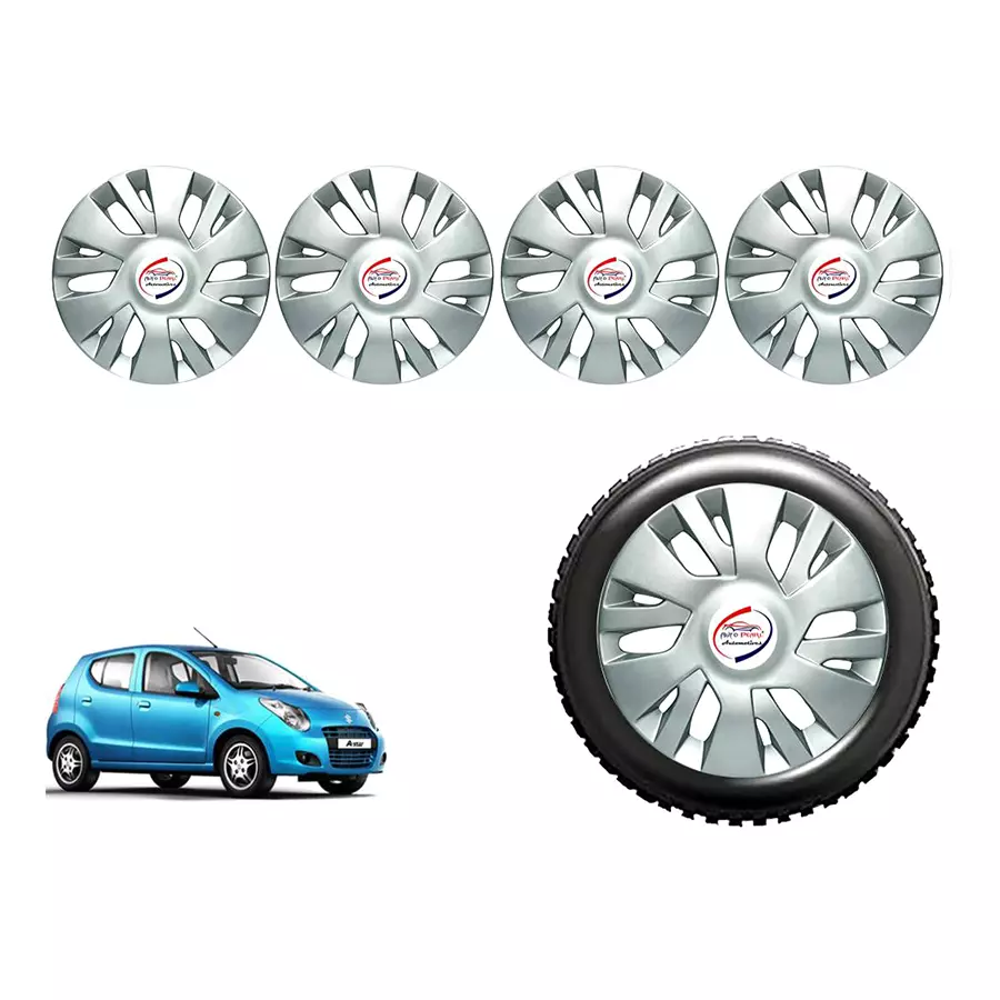 Auto Pearl SwSLV01_R Press Type Car Wheel Cover with Retention Ring 33.02 cm (13 Inch) Glossy Silver for Maruti A-Star (Set of 4)