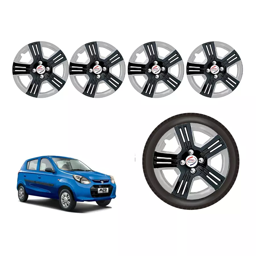 Auto Pearl slvr01_R Press Type Car Wheel Cover with Retention Ring 304.8 mm (12 Inch) Glossy Black, Silver for Maruti Alto 800 (Set of 4)
