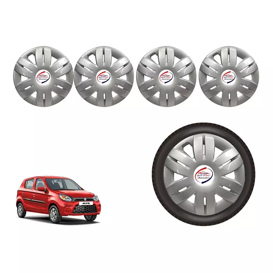 Auto Pearl Si06_R Press Type Car Wheel Cover with Retention Ring 304.8 mm (12 Inch) Glossy Silver for Maruti Alto 800 STD (Set of 4)