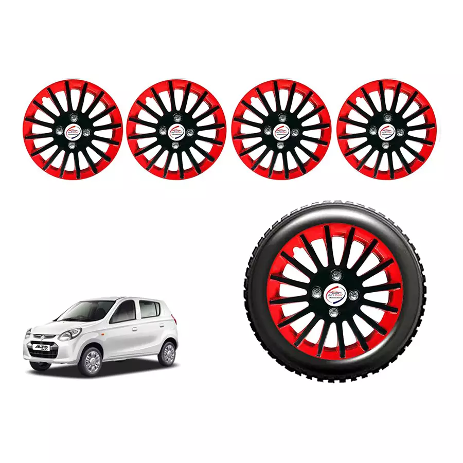 Auto Pearl CBR01_R Press Type Car Wheel Cover with Retention Ring 304.8 mm (12 Inch) Glossy Black, Red for Maruti 800 (Set of 4)