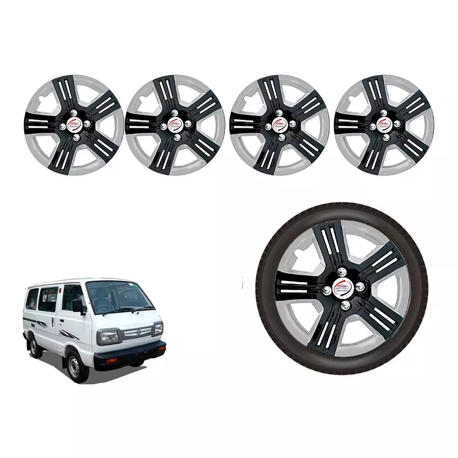 Auto Pearl slvr01_R Press Type Car Wheel Cover with Retention Ring 304.8 mm (12 Inch) Glossy Black, Silver for Maruti Omni (Set of 4)