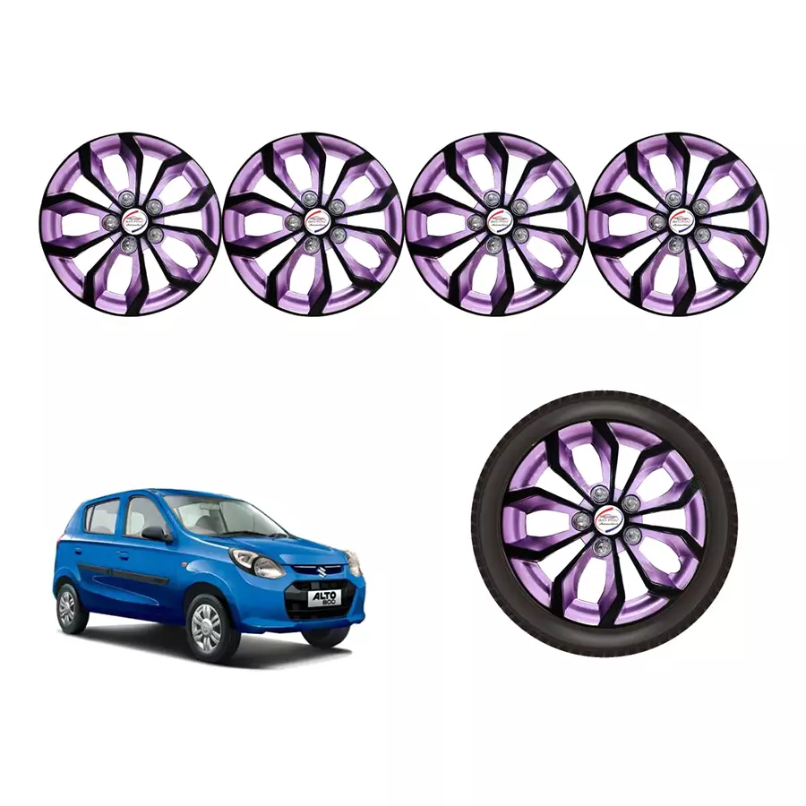 Auto Pearl VioRev02_R Press Type Car Wheel Cover with Retention Ring 304.8 mm (12 Inch) Glossy Black, Purple for Maruti Alto 800 (Set of 4)
