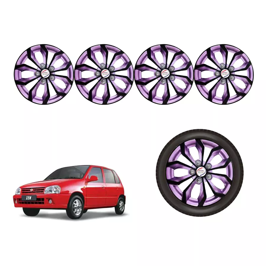 Auto Pearl VioRev09_R Press Type Car Wheel Cover with Retention Ring 304.8 mm (12 Inch) Glossy Black, Purple for Maruti Zen (Set of 4)